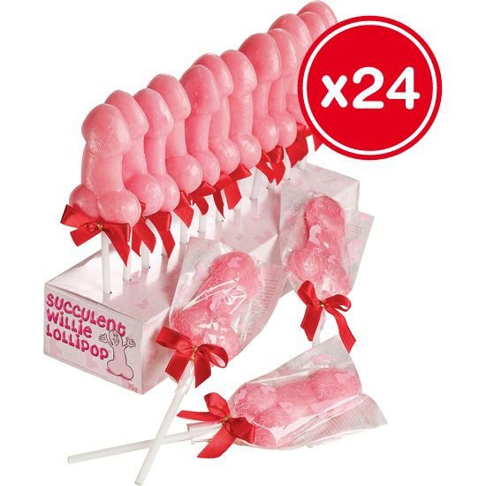 PIRULETA CON FORMA DE PENE DE FRESA DISPLAY 24 PCS
