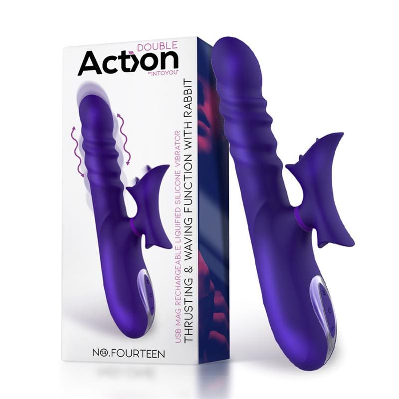 ACTION NO. FOURTEEN VIBRADOR FUNCIÓN TELESCÓPICA ONDULANTE Y LENGUA ALTA FRECUENCIA SILICONA LÍQUIDA USB+ LUBRICANTE REGALO
