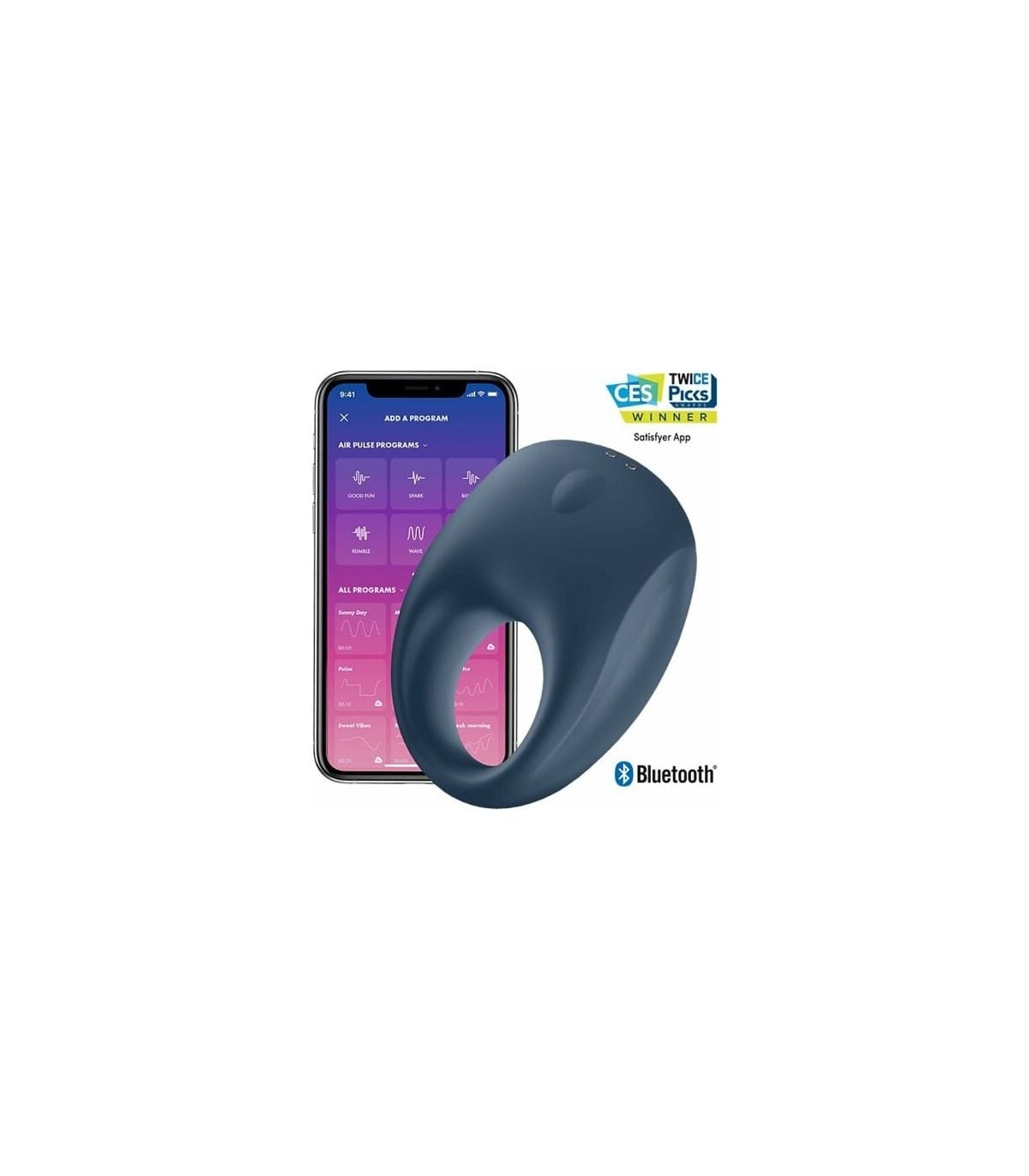 SATISFYER ANILLO VIBRADOR APP STRONG ONE AZUL - Imagen 3