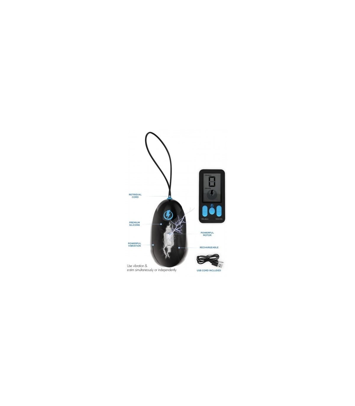 HUEVO VIBRADOR Y E-STIM USB CON MANDO NEGRO