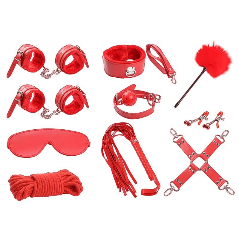 INTOYOU BDSM LINE SET DE BONDAGE 10 PIEZAS ROJO