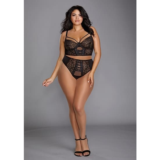 BUSTIER DE MALLA ELÁSTICA Y ENCAJE GALÓN ELÁSTICO - NEGRO