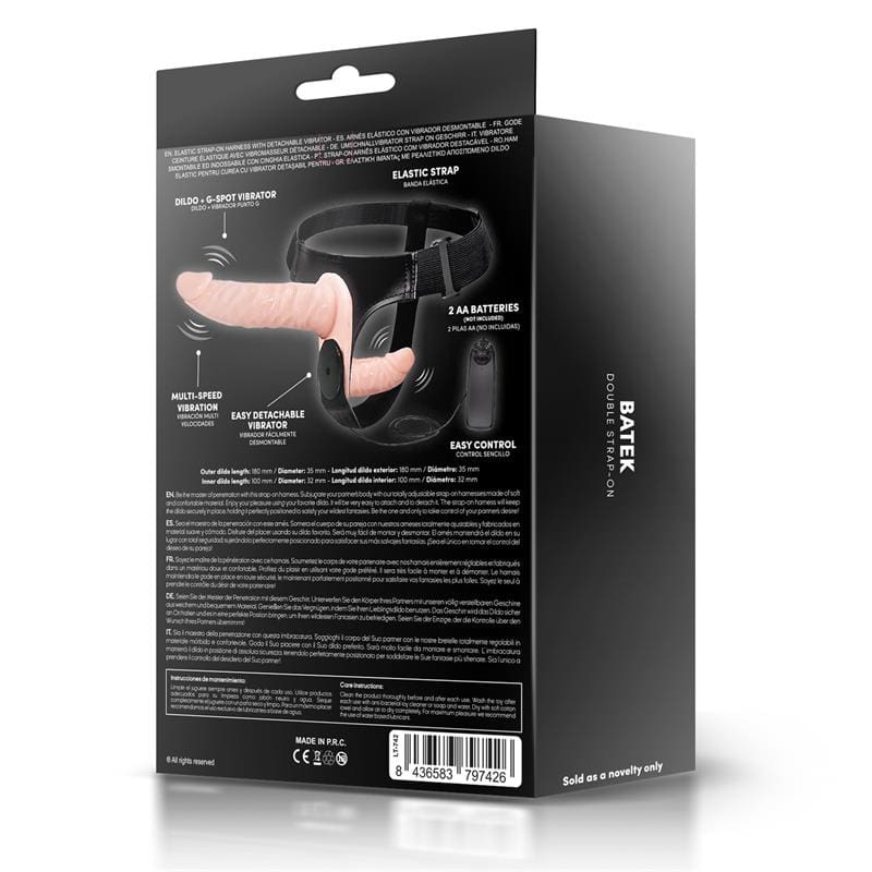 HARNESS COLLECTION LATETOBED BATEK ARNÉS CON DILDO DOBLE DESMONTABLE, PUNTO G Y VIBRACIÓN CONTROL REMOTO