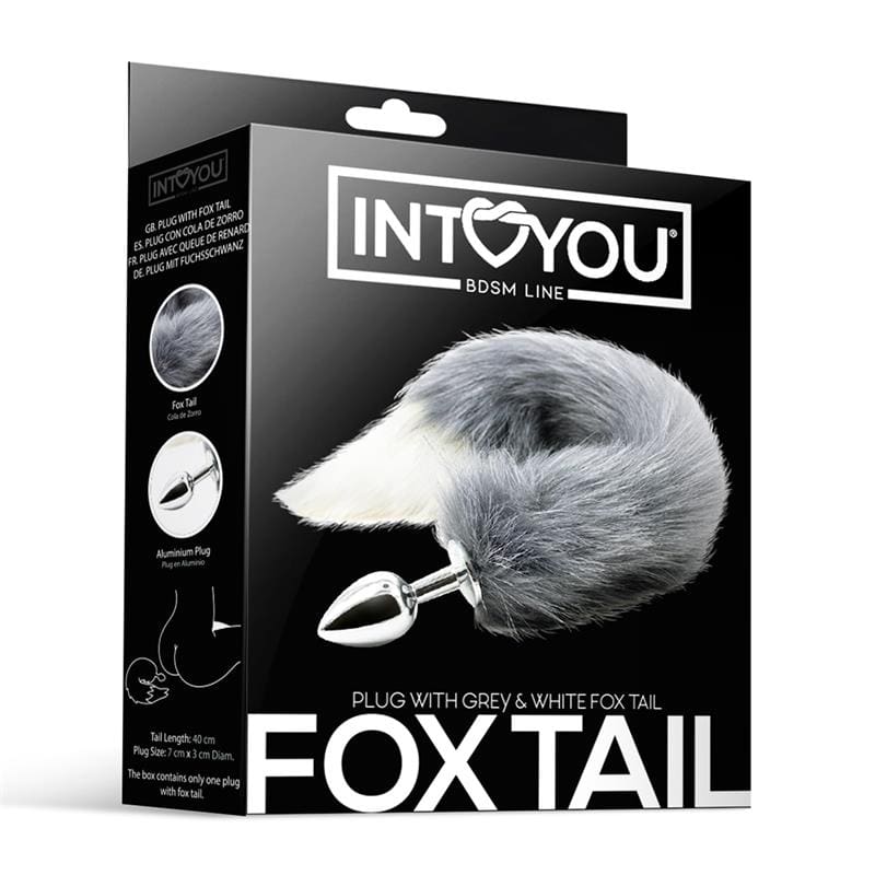 INTOYOU BDSM LINE PLUG ANAL CON COLA DE ZORRO GRIS Y BLANCO TALLA S