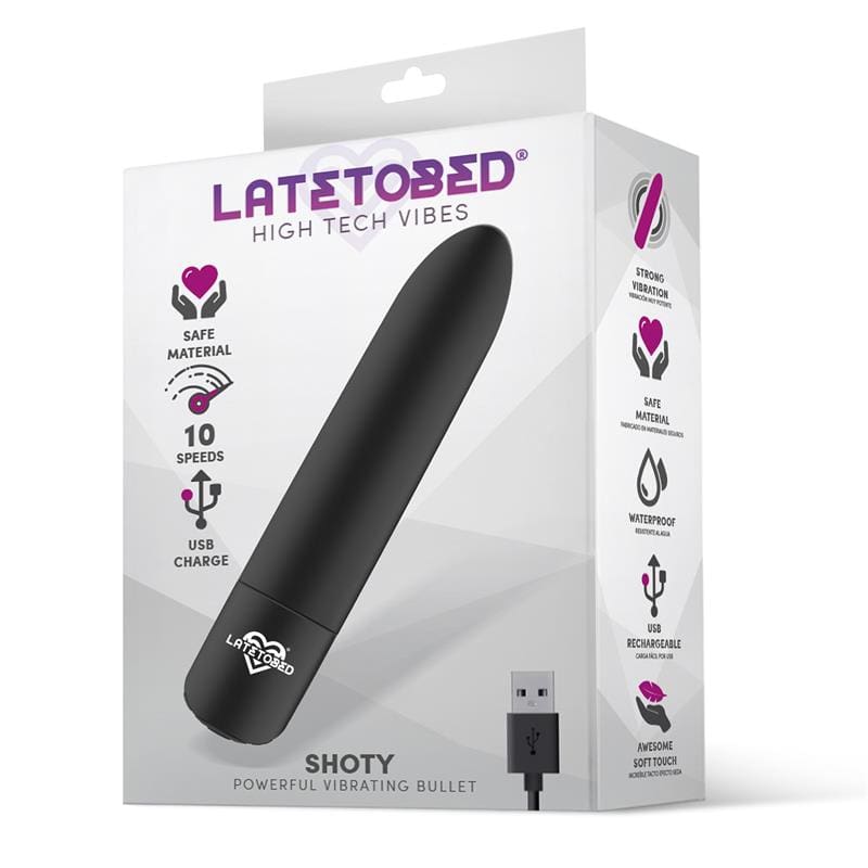 LATETOBED SHOTY BALA VIBRADORA USB 10 VELOCIDADES POTENTE MOTOR NEGRO