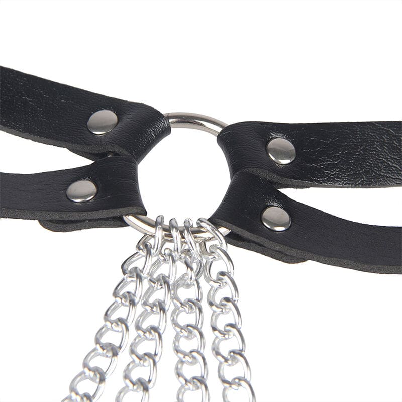 CINTURON DE CADENAS ANILLAS CUERO NEGRO TALLA ÚNICA