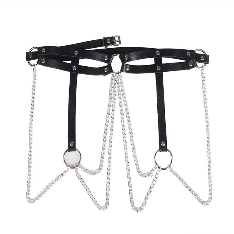 CINTURON DE CADENAS ANILLAS CUERO NEGRO TALLA ÚNICA