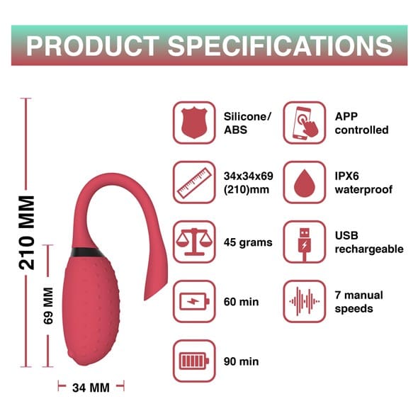 MAGIC MOTION HUEVO VIBRADOR FUGU ROJO APP