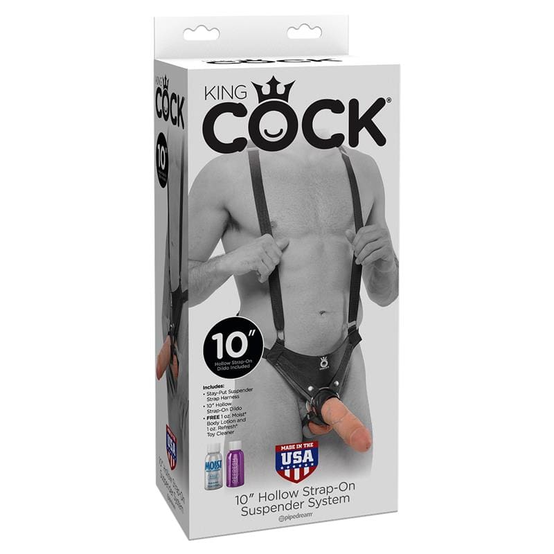 KING COCK Arnés con Tirantes y Dildo Hueco 10" Color Natural