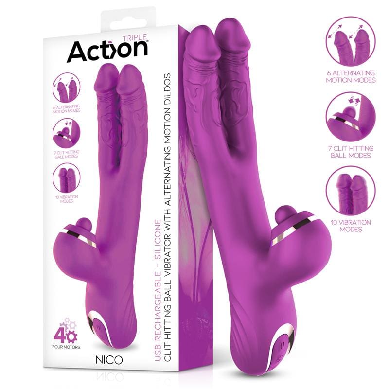 ACTION Nico Vibrador con Dildos Alternantes y Bola Percutora 4 Motores