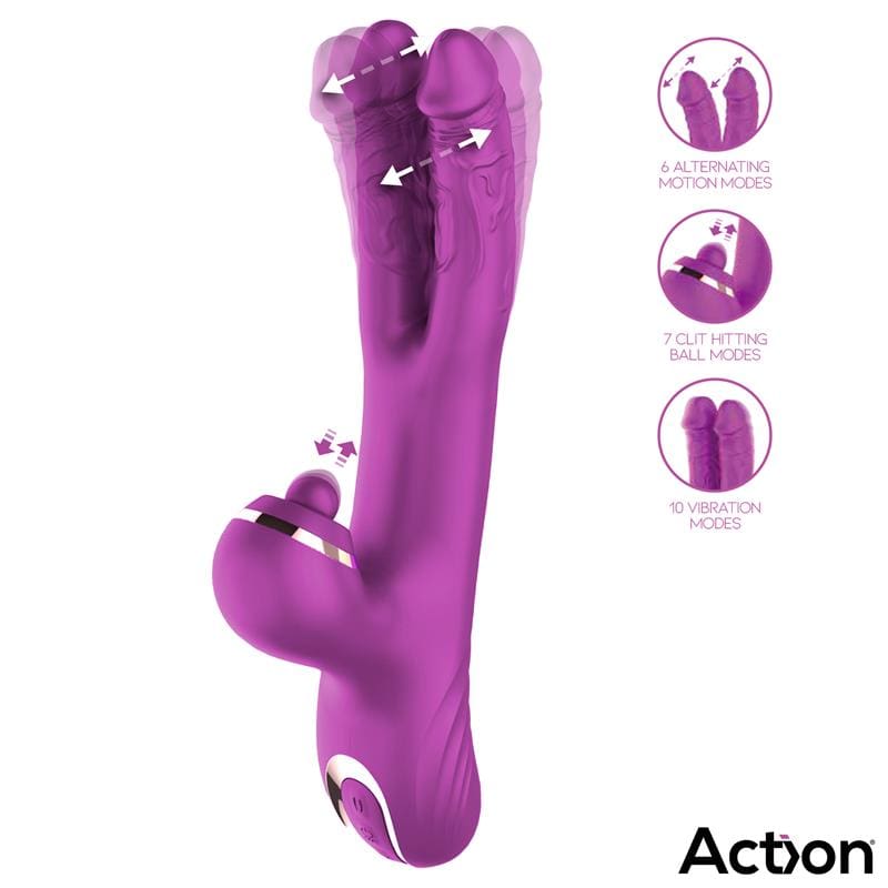 ACTION Nico Vibrador con Dildos Alternantes y Bola Percutora 4 Motores