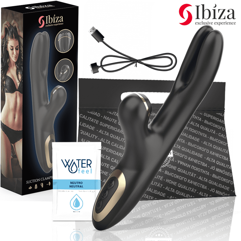 IBIZA - VIBRADOR HI-TECH RABITT POR ONDAS CLITORIALES Y DOBLE PINCHING NEGRO