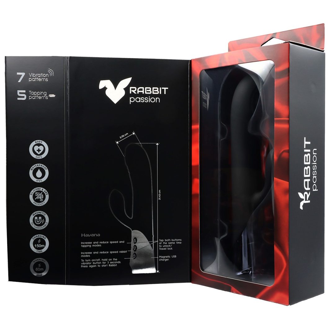 HAVANA RECHARGEABLE SILICONE VIBRATOR WITH TAPPING RABBIT AND TAPPING SHAFT