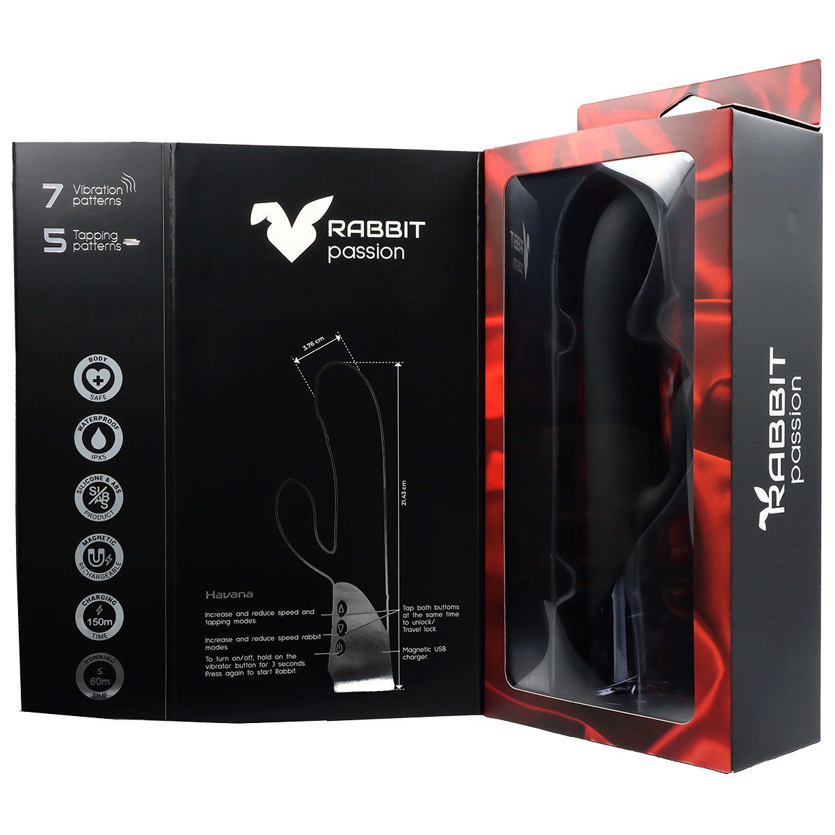 HAVANA RECHARGEABLE SILICONE VIBRATOR WITH TAPPING RABBIT AND TAPPING SHAFT