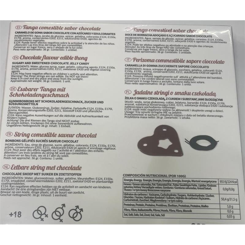 SECRET PLAY Tanga Comestible Unisex Chocolate. Si quieres dar un toque divertido y diferente a tus relaciones o simplemente estás cansado de la lencería convencional, con este tanga comestible de gominola tu pareja podrá disfrutar saboreando el delicioso tanga hasta el último bocado. Una combinación perfecta de sabor y placer, una invitación deliciosa a un banquete lleno de momentos de pasión, seducción y deseo.