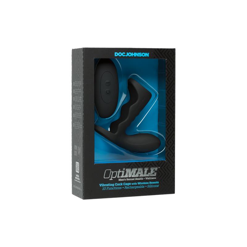 OPTIMALE Jaula para el Pene con Vibración y Control Remoto Negro