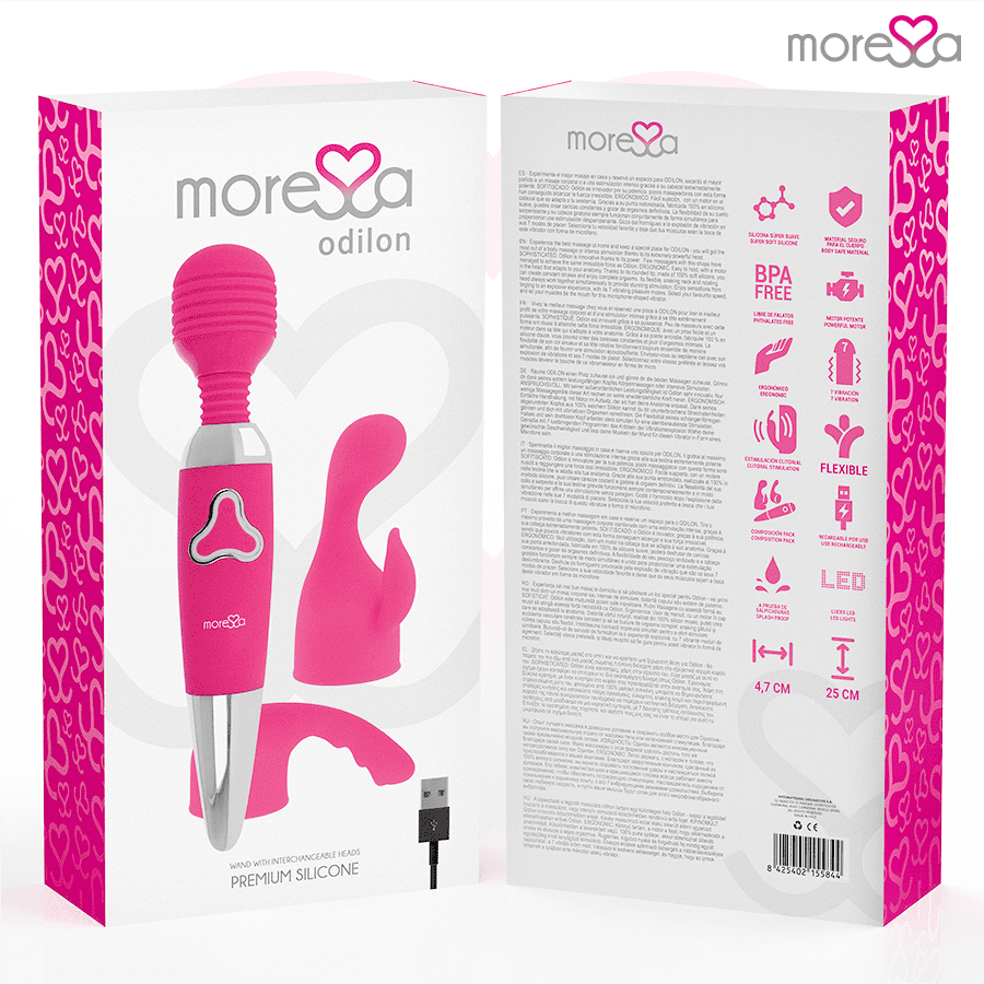 MORESSA - ODILON WAND POTENTE MOTOR MAS DOS CABEZALES PREMIUM SILICONE RECARGABLE