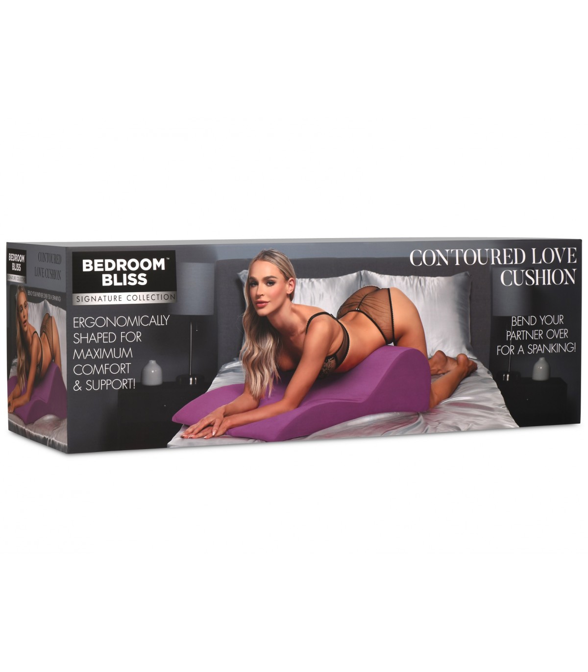Cojín ergonómico lila para elevar las caderas y mejorar posiciones sexuales