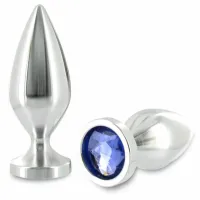Plug anal Metal Hard de aluminio con cristal azul mediano de 8,89 cm
