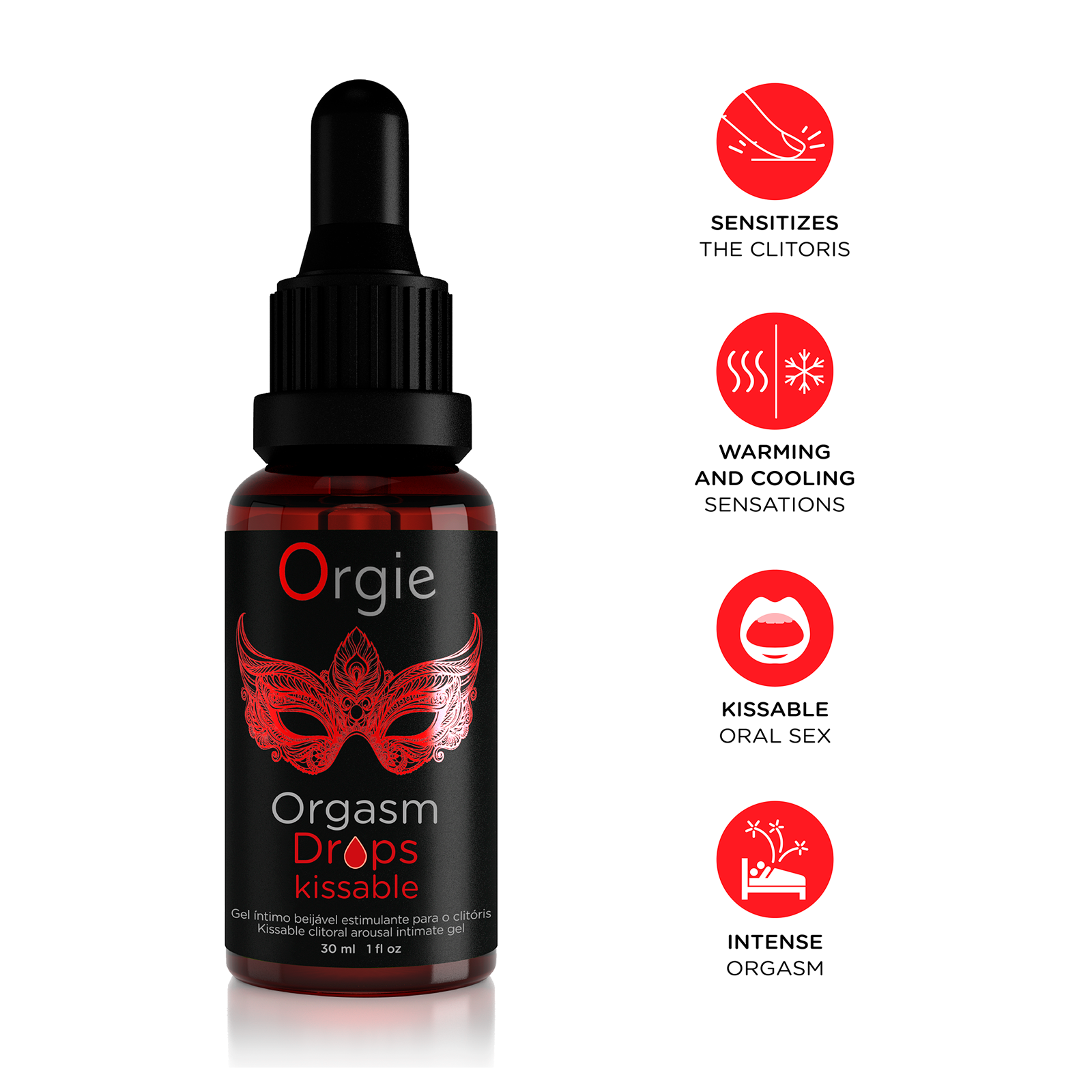 Orgie Orgasm Drops Kissable 30 ml, gotas estimulantes besables con cuentagotas