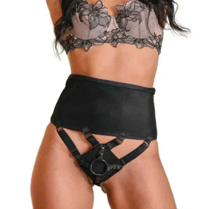 Arnés corsé strap-on negro de cintura alta Sportsheets