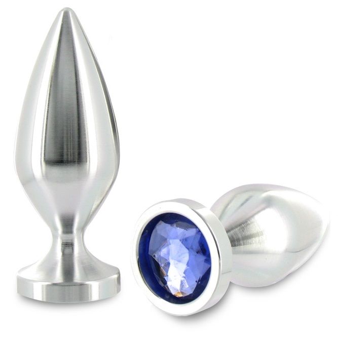 Plug anal Metal Hard grande de aluminio con cristal azul de 10,16 cm