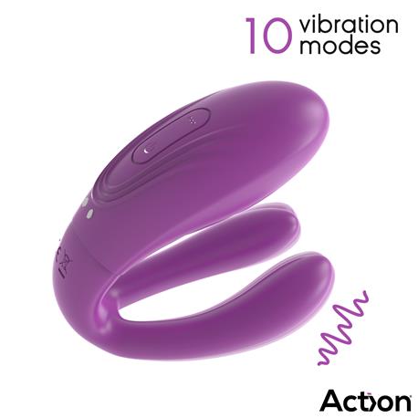 Vista de los brazos del vibrador ACTION Twinx morado con 10 modos de vibración